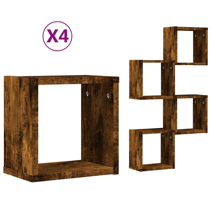 Væghylder 4 pcs Røget eg 26 x 15 x 26 cm Konstrueret træ