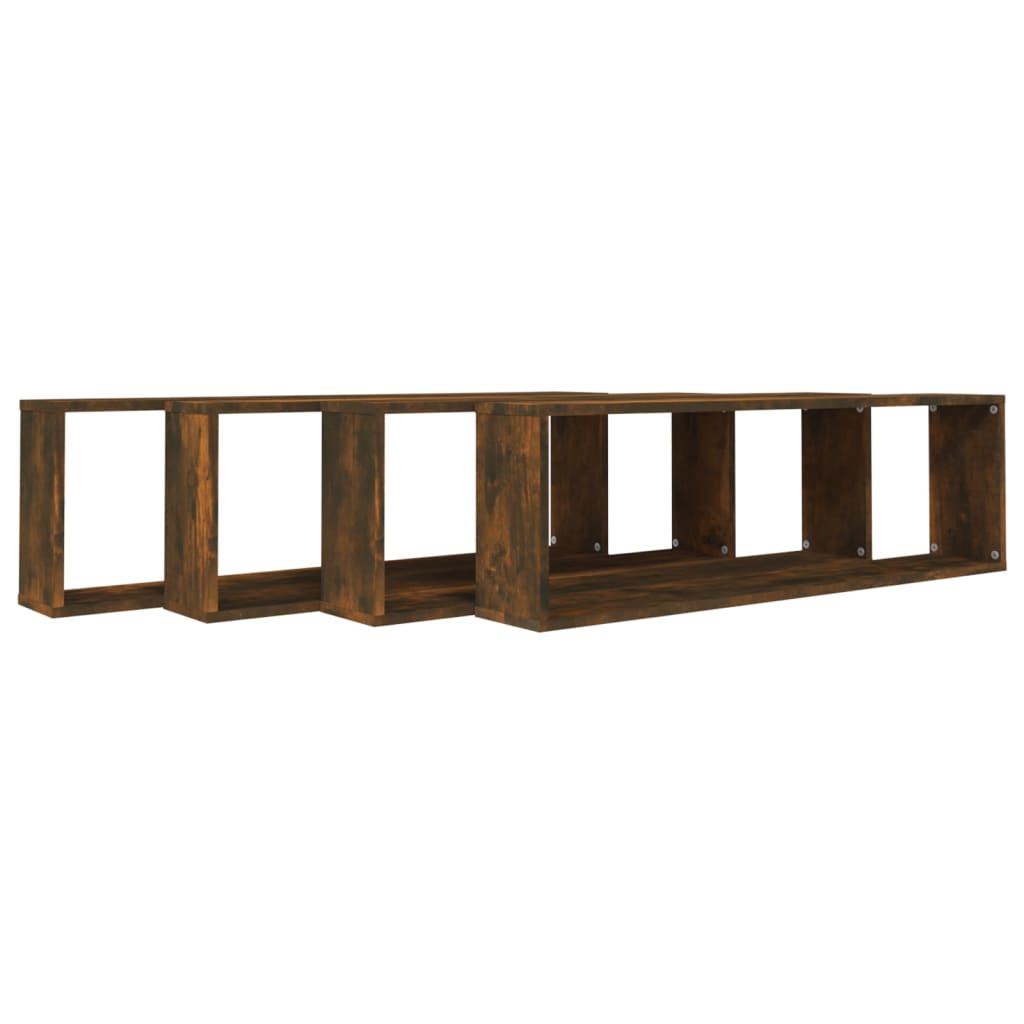væghylder 4 stk. 100x15x30 cm konstrueret træ røget egetræ