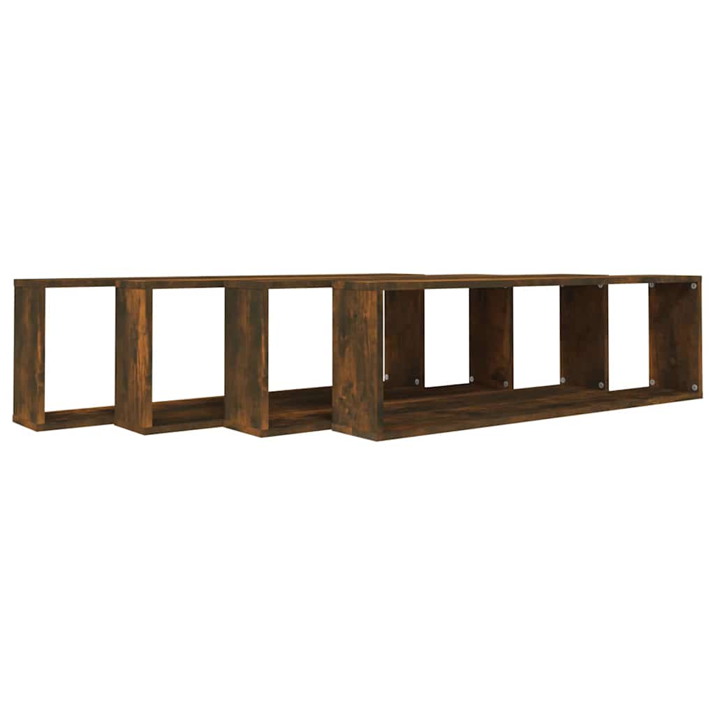 væghylder 4 stk. 100x15x30 cm konstrueret træ røget egetræ