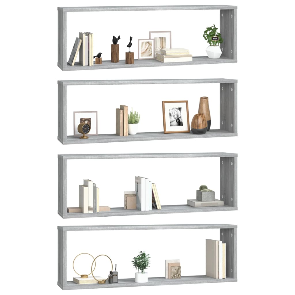 væghylder 4 stk. 80x15x26,5 cm konstrueret træ grå sonoma-eg
