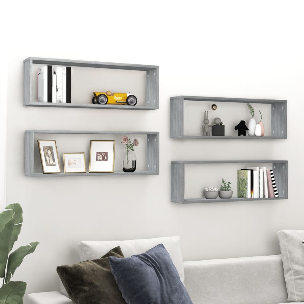 væghylder 4 stk. 80x15x26,5 cm konstrueret træ grå sonoma-eg