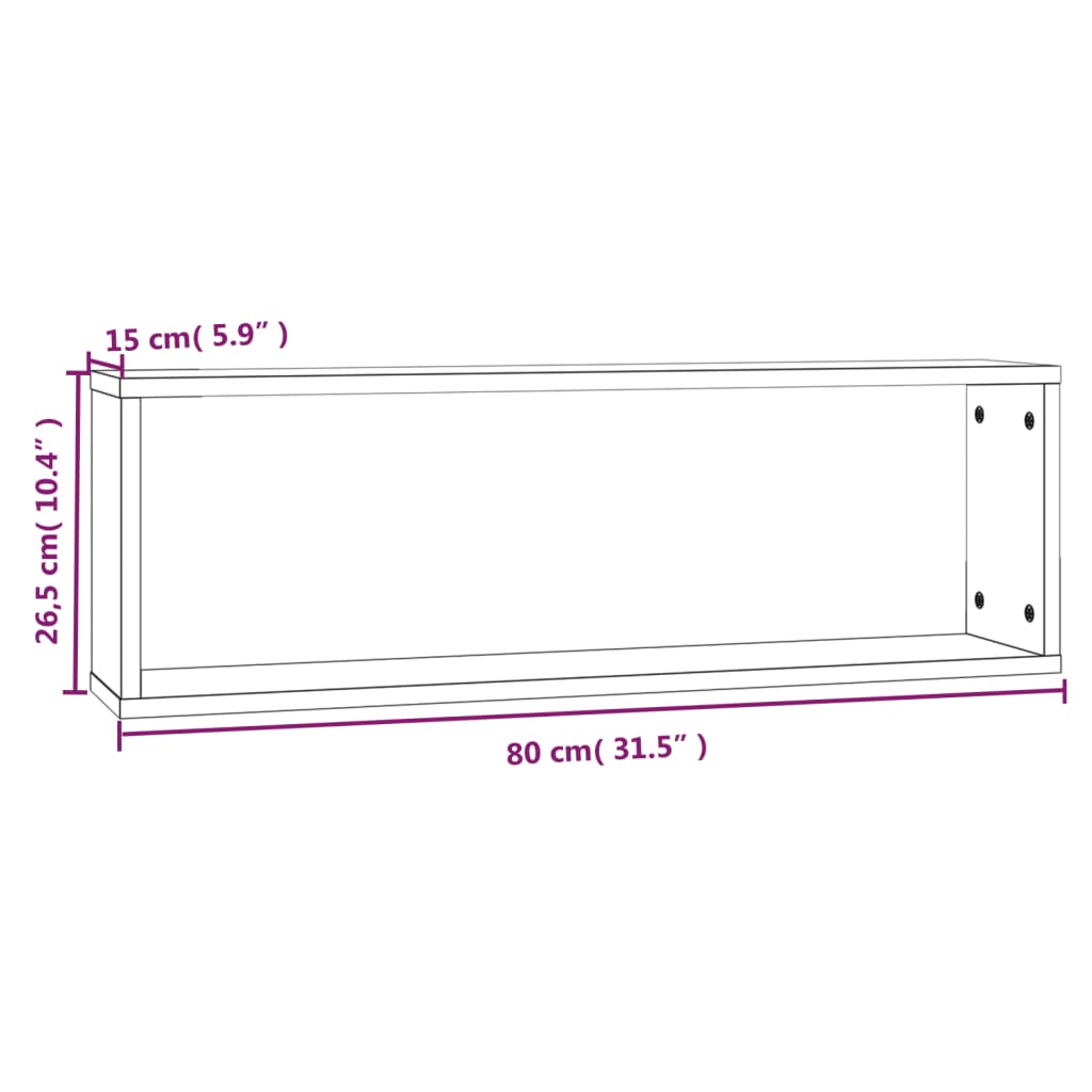 væghylder 4 stk. 80x15x26,5 cm konstrueret træ brunt egetræ