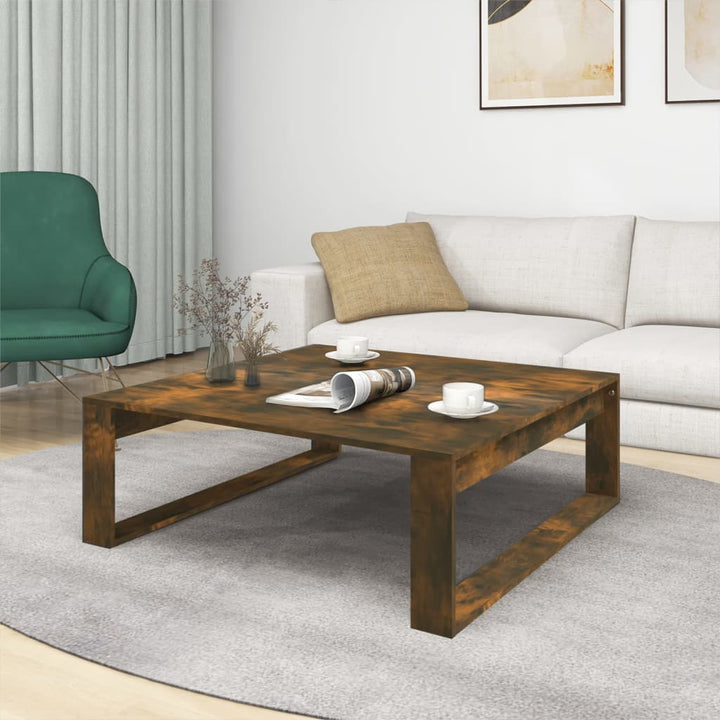 sofabord 100x100x35 cm konstrueret træ røget egetræsfarve