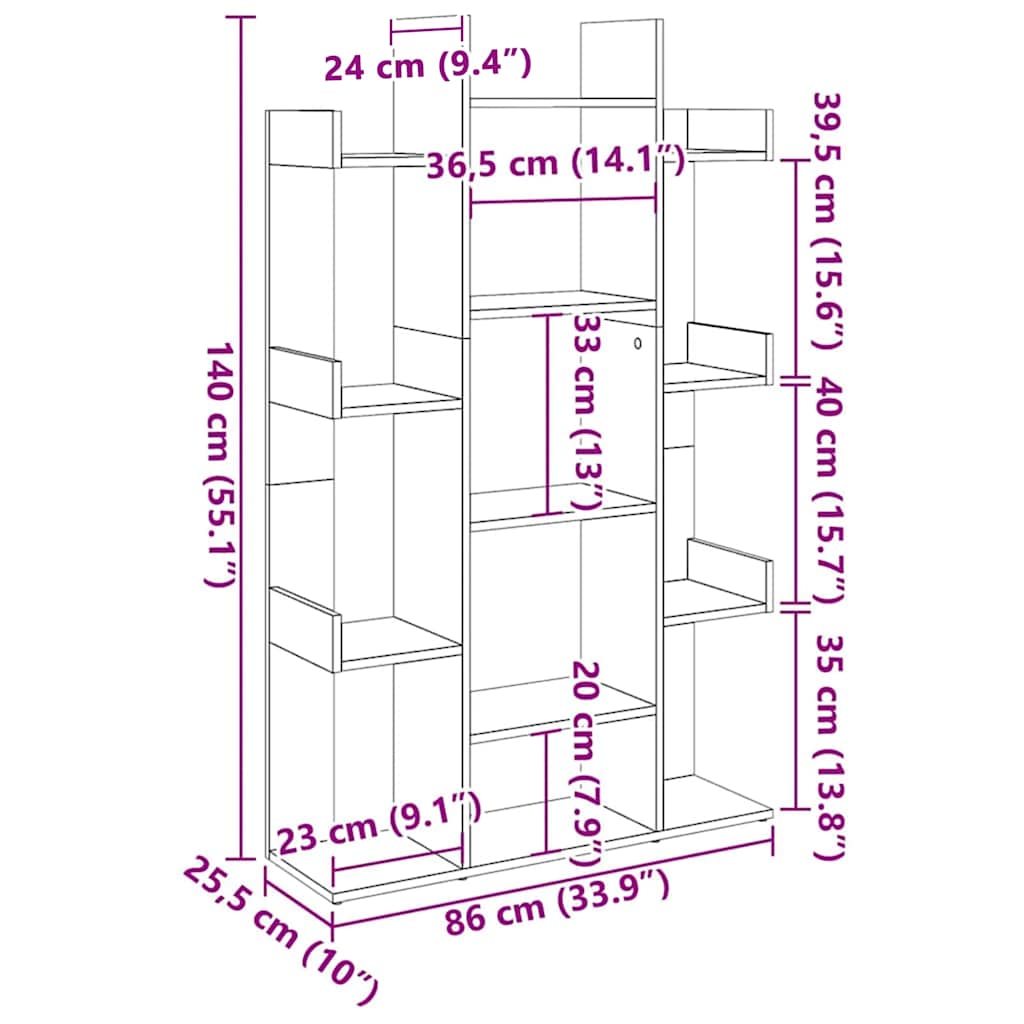 bogreol 86x25,5x140 cm konstrueret træ røget egetræ