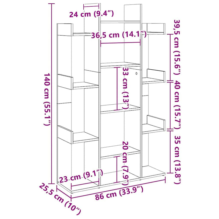 bogreol 86x25,5x140 cm konstrueret træ røget egetræ