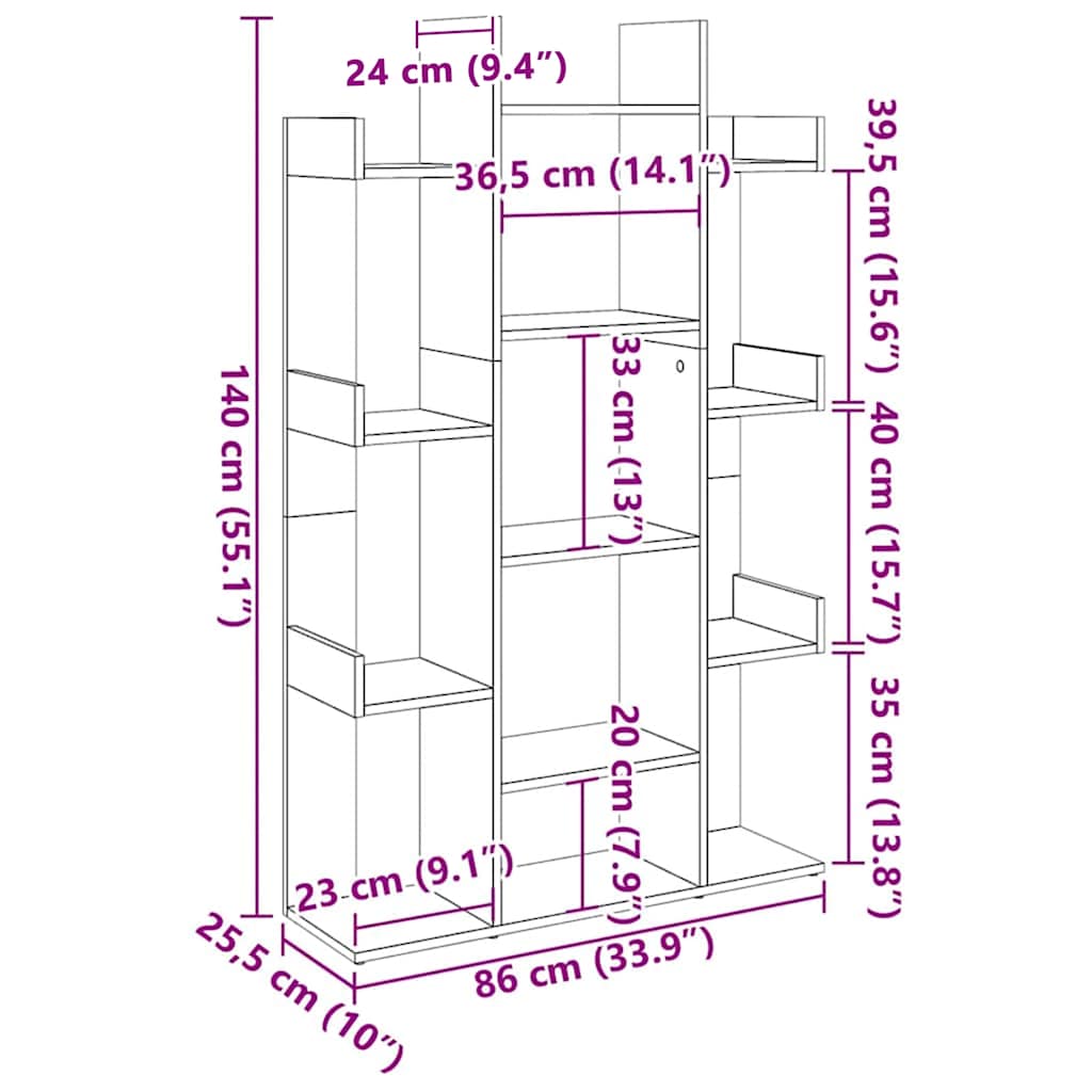 bogreol 86x25,5x140 cm konstrueret træ grå sonoma-eg