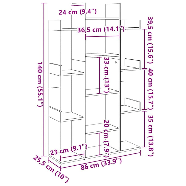 bogreol 86x25,5x140 cm konstrueret træ grå sonoma-eg