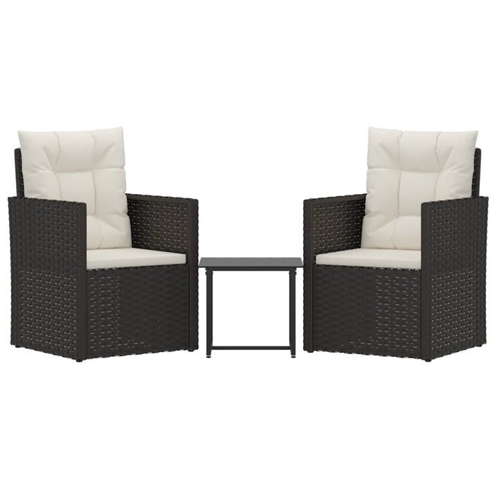 udendørs loungesæt 3 dele med hynder polyrattan sort