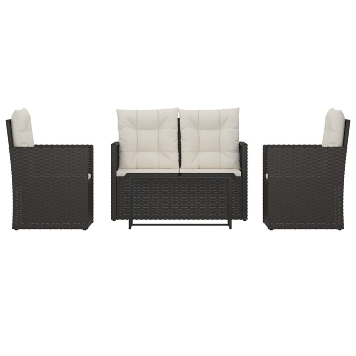 udendørs loungesæt 4 dele med hynder polyrattan sort