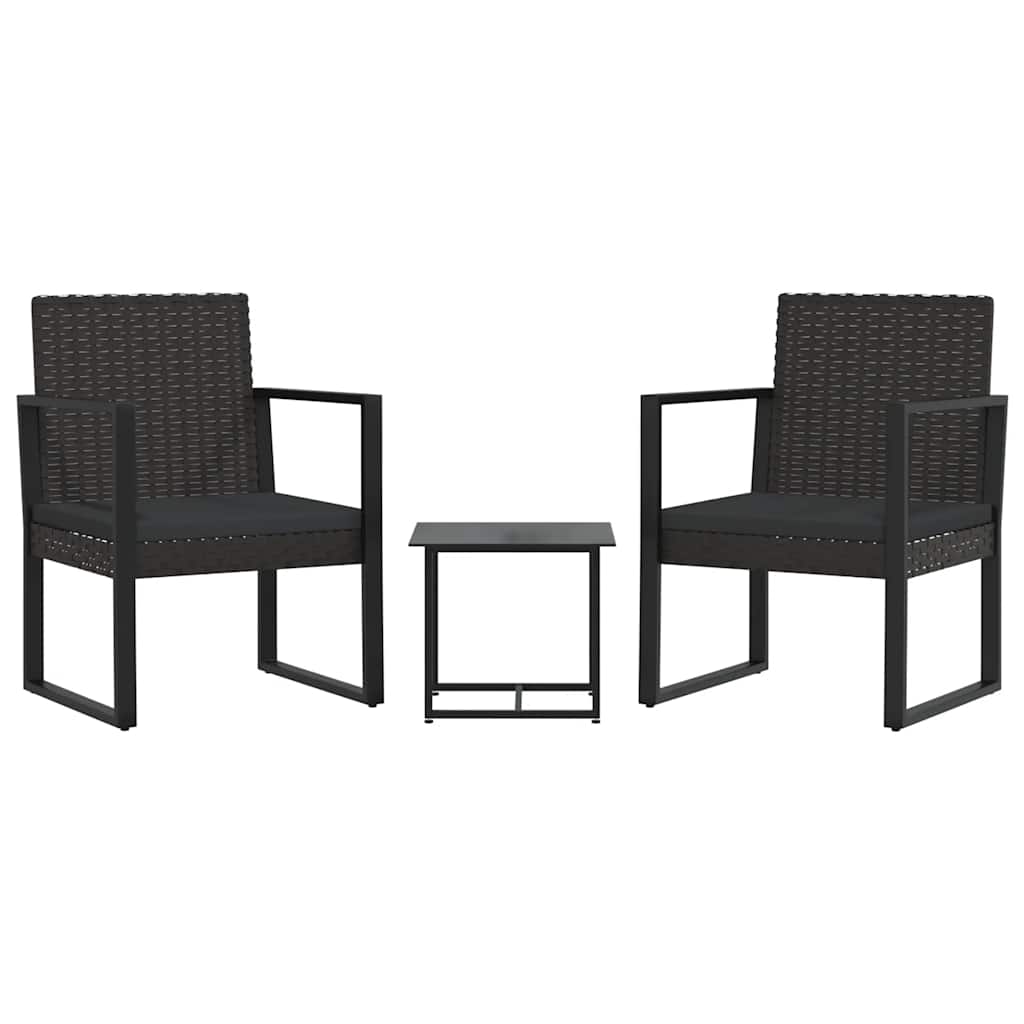 loungesæt til haven 3 dele med hynder polyrattan sort
