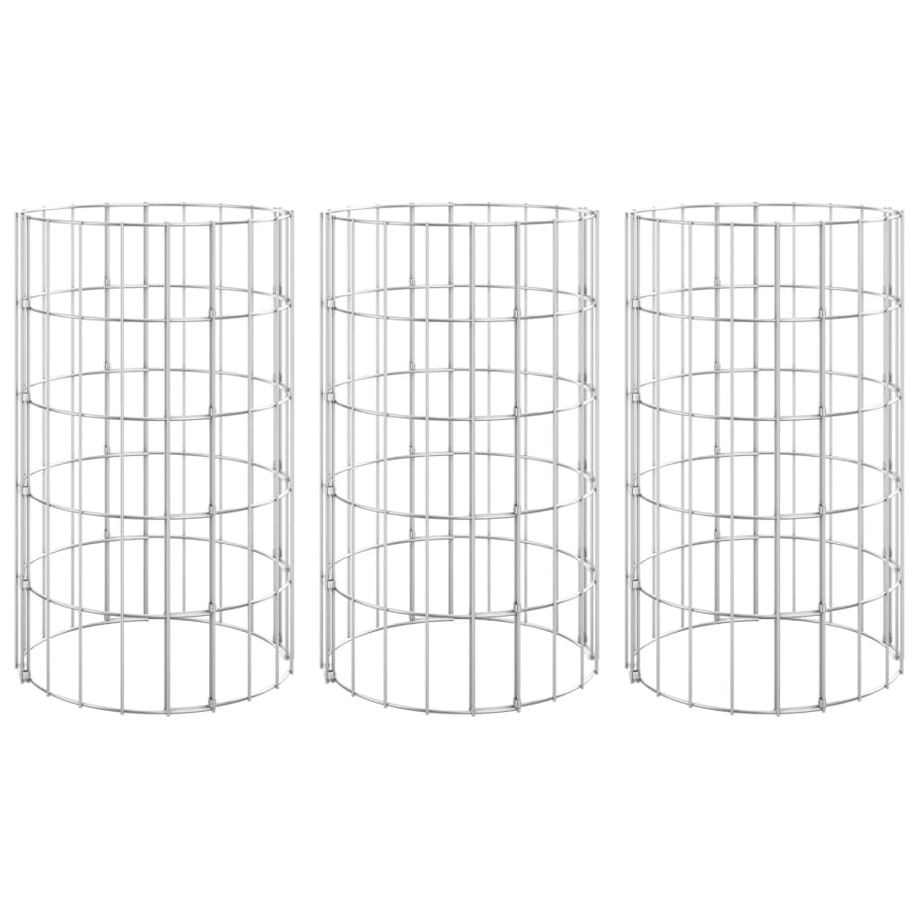 rundt gabion-havebede 3 stk. Ø30x50 cm galvaniseret stål