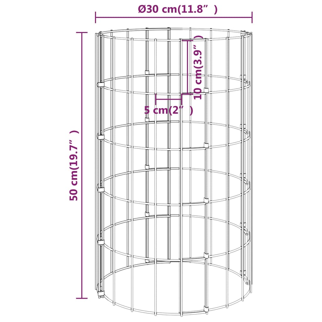 rundt gabion-havebede 3 stk. Ø30x50 cm galvaniseret stål