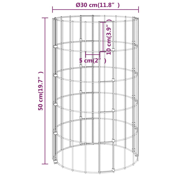 rundt gabion-havebede 3 stk. Ø30x50 cm galvaniseret stål