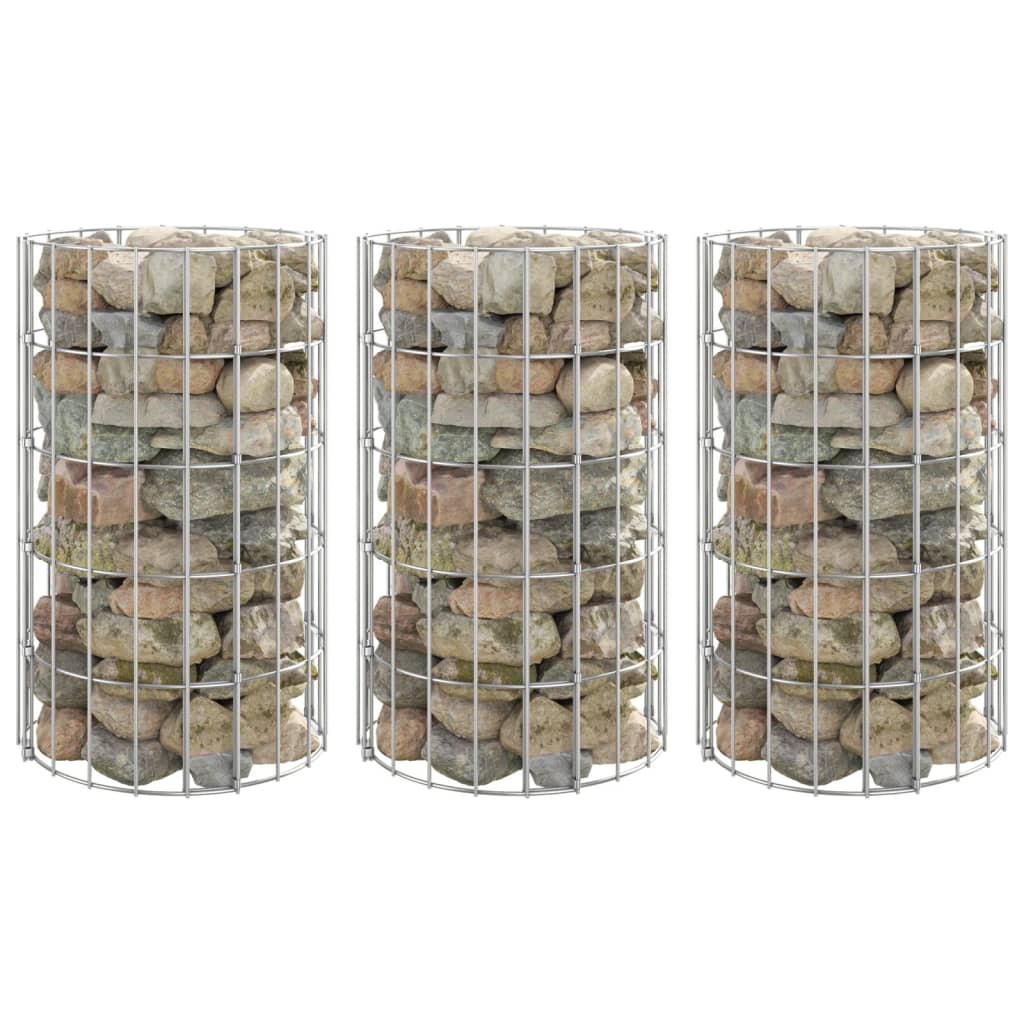 rundt gabion-havebede 3 stk. Ø30x50 cm galvaniseret stål