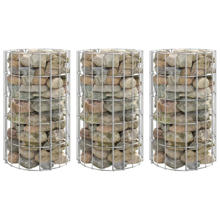 rundt gabion-havebede 3 stk. Ø30x50 cm galvaniseret stål