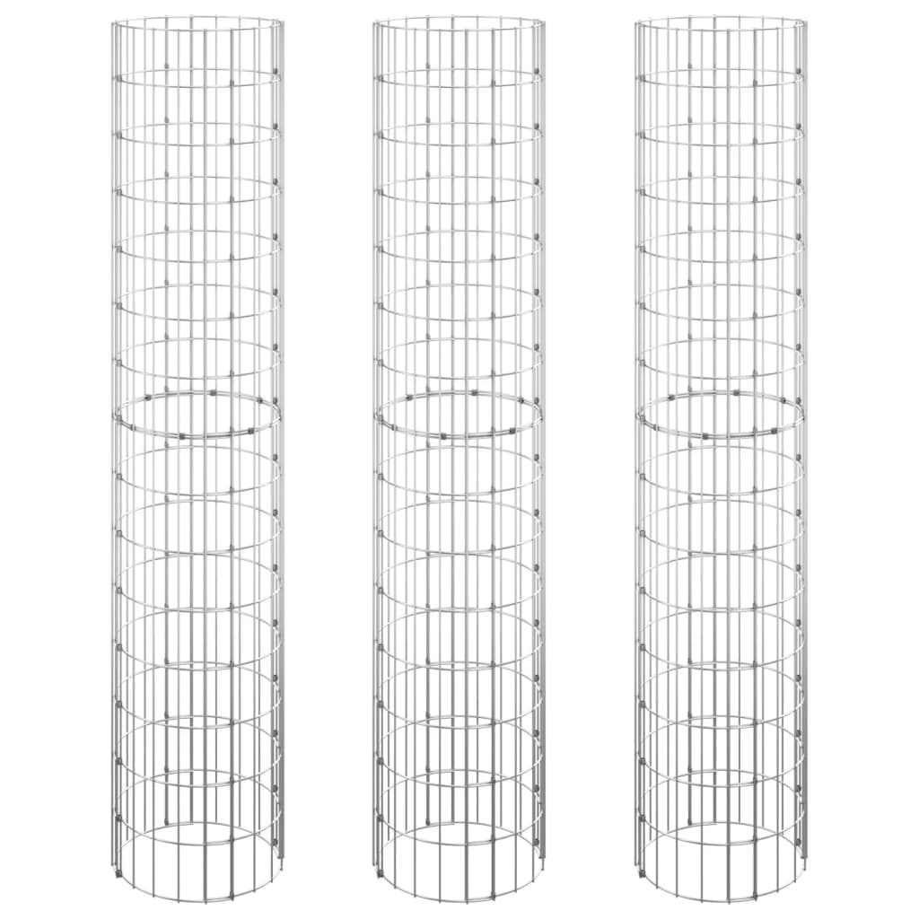 rundt gabion-havebede 3 stk. Ø30x150 cm galvaniseret stål