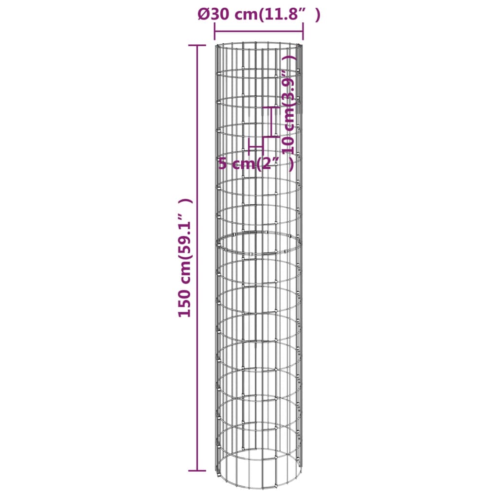 rundt gabion-havebede 3 stk. Ø30x150 cm galvaniseret stål