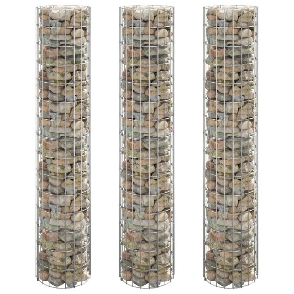 rundt gabion-havebede 3 stk. Ø30x150 cm galvaniseret stål