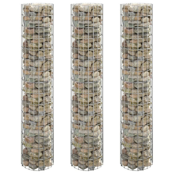 rundt gabion-havebede 3 stk. Ø30x150 cm galvaniseret stål