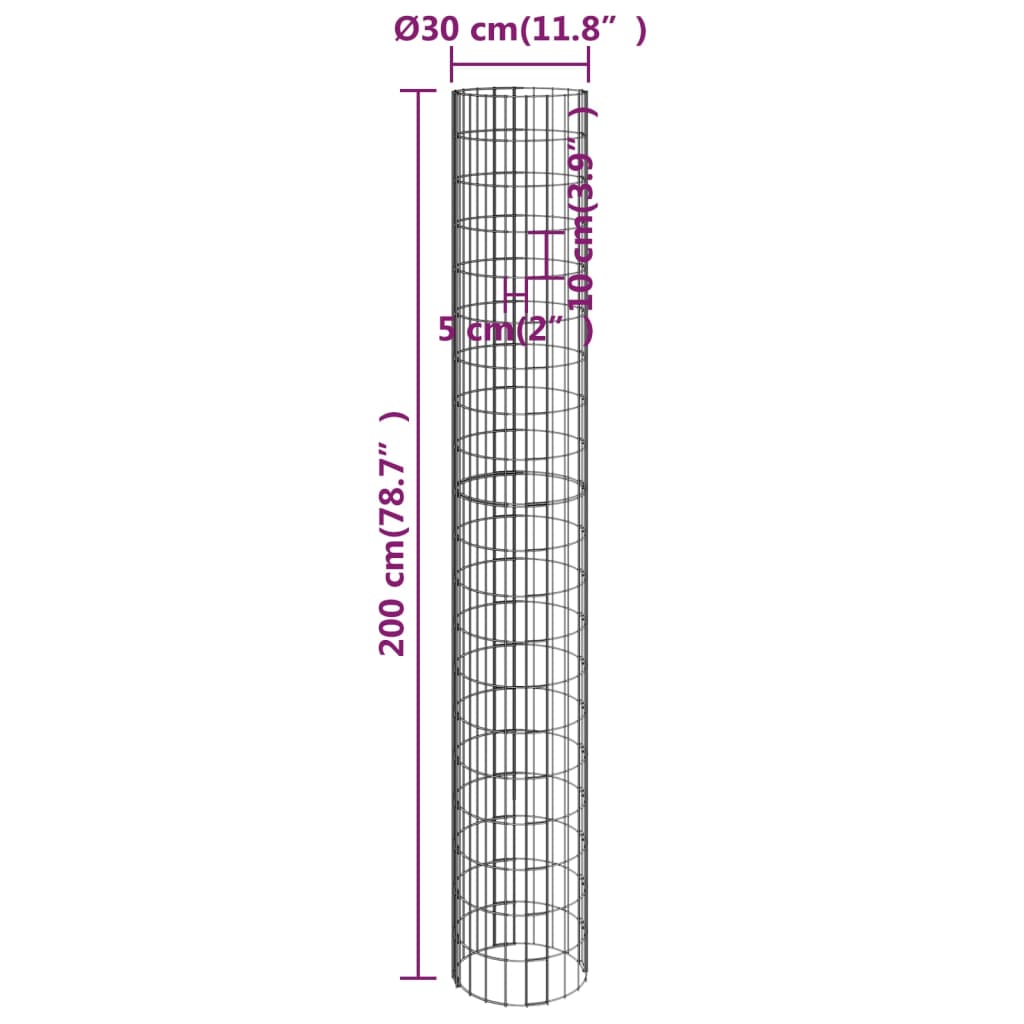 rundt gabion-havebede 3 stk. Ø30x200 cm galvaniseret stål