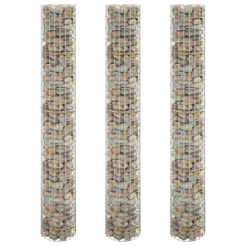 rundt gabion-havebede 3 stk. Ø30x200 cm galvaniseret stål