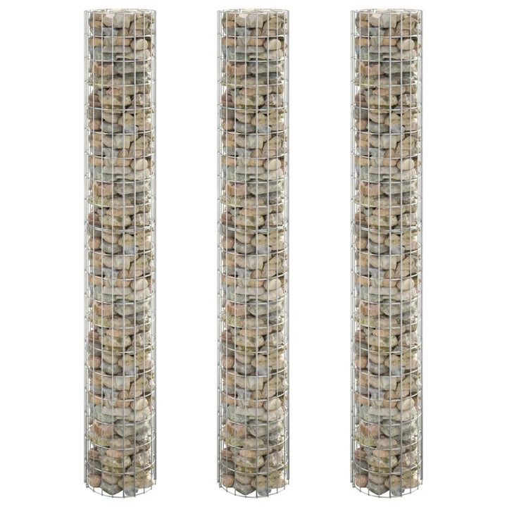 rundt gabion-havebede 3 stk. Ø30x200 cm galvaniseret stål