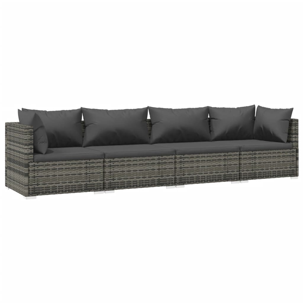 loungesæt til haven 4 dele med hynder polyrattan grå