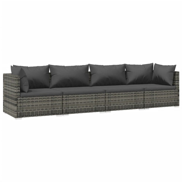 loungesæt til haven 4 dele med hynder polyrattan grå