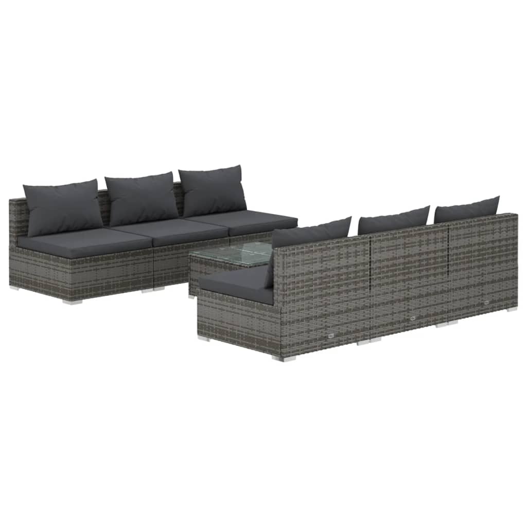 loungesæt til haven 7 dele med hynder polyrattan grå