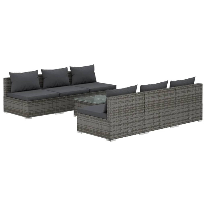 loungesæt til haven 7 dele med hynder polyrattan grå