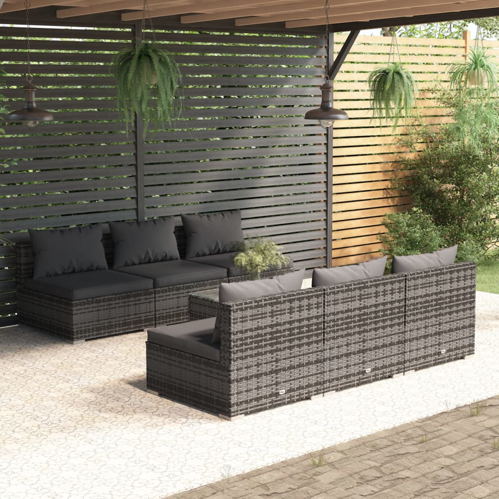 loungesæt til haven 7 dele med hynder polyrattan grå