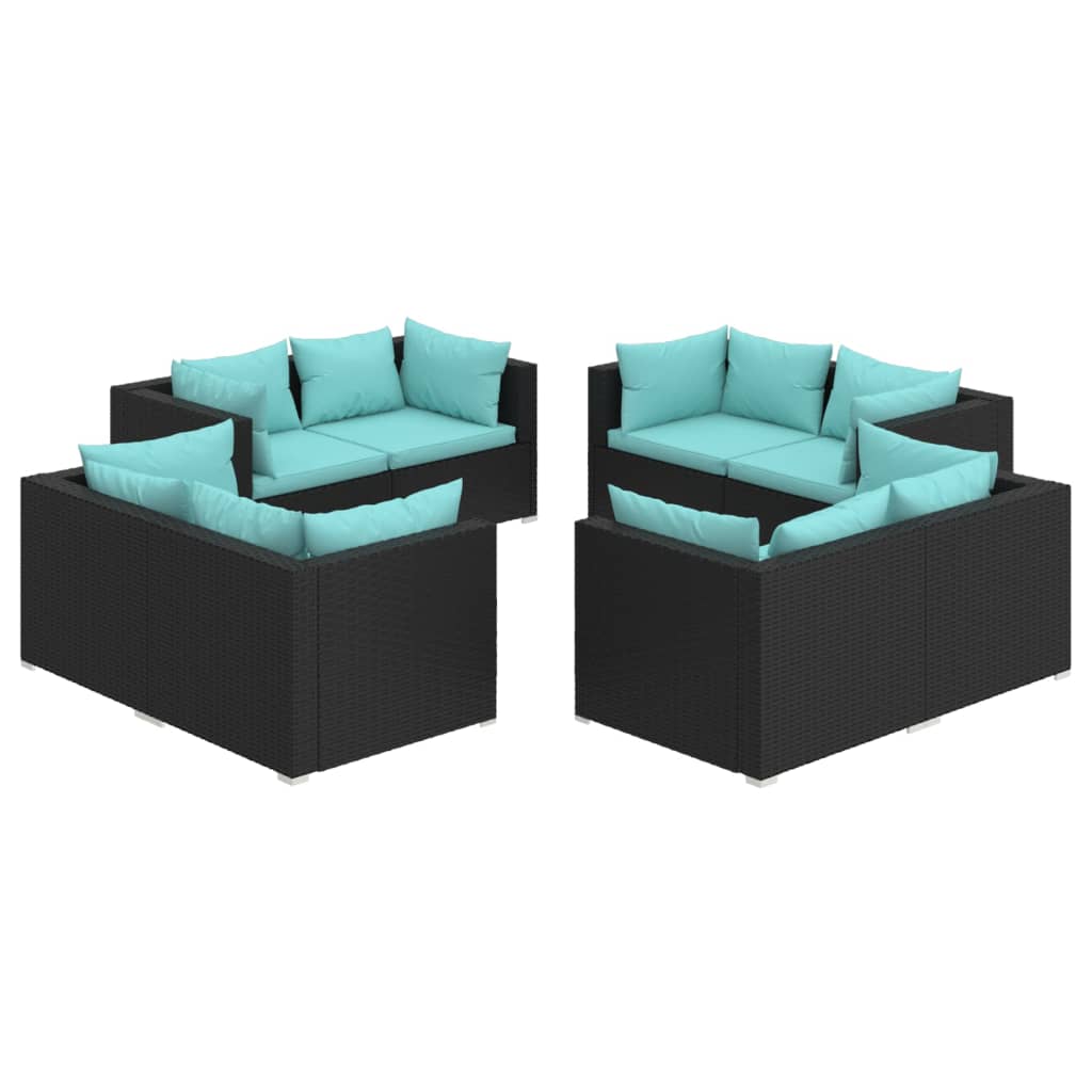 loungesæt til haven 8 dele med hynder polyrattan sort