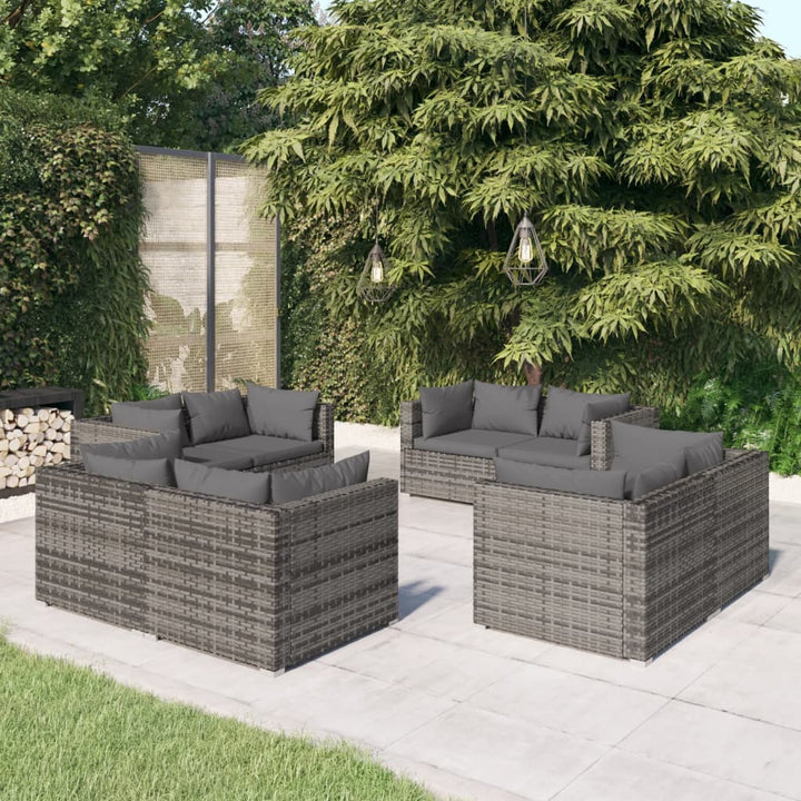 loungesæt til haven 8 dele med hynder polyrattan grå