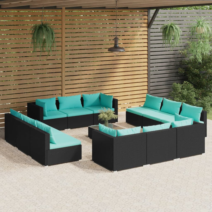 loungesæt til haven 13 dele med hynder polyrattan sort