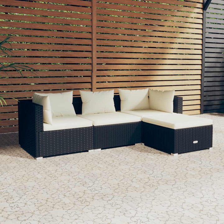 haveloungesæt 4 dele med hynder polyrattan sort