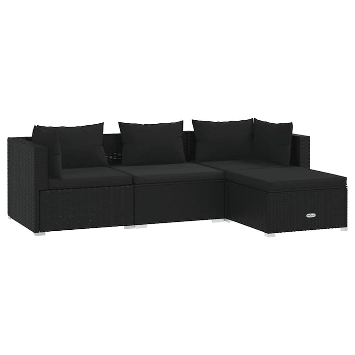 loungesæt til haven 4 dele med hynder polyrattan sort