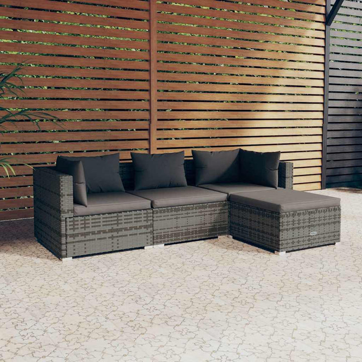 loungesæt til haven 4 dele med hynder polyrattan grå
