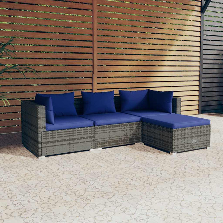 loungesæt til haven 4 dele med hynder polyrattan grå