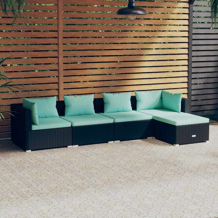 loungesæt til haven 5 dele med hynder polyrattan sort