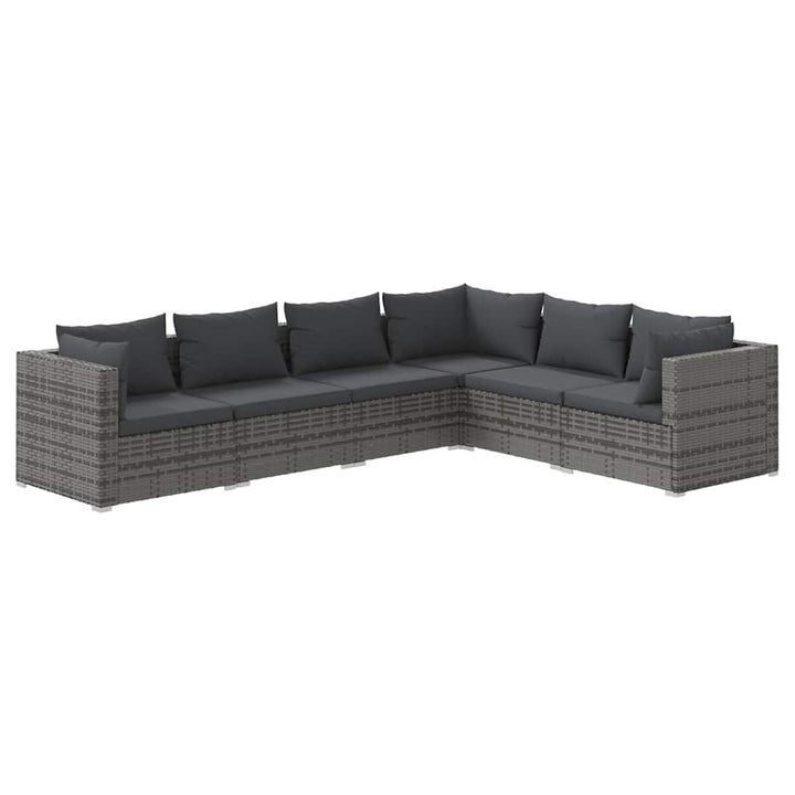 loungesæt til haven 6 dele med hynder polyrattan grå