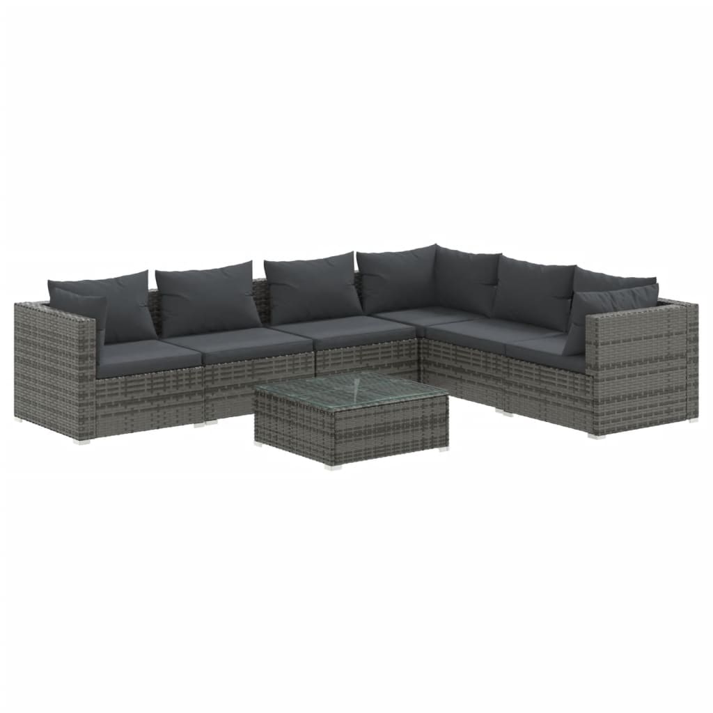 loungesæt til haven 7 dele med hynder polyrattan grå