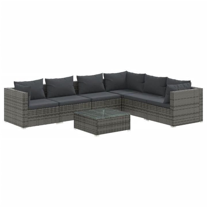 loungesæt til haven 7 dele med hynder polyrattan grå