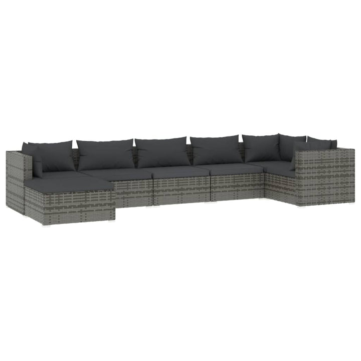 loungesæt til haven 7 dele med hynder polyrattan grå