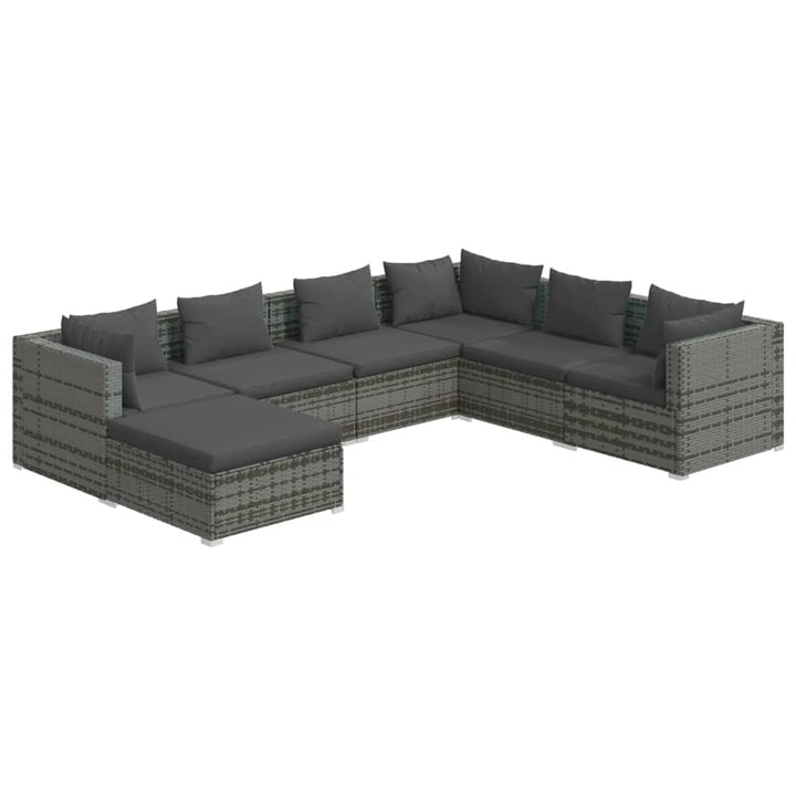 loungesæt til haven 7 dele med hynder polyrattan grå
