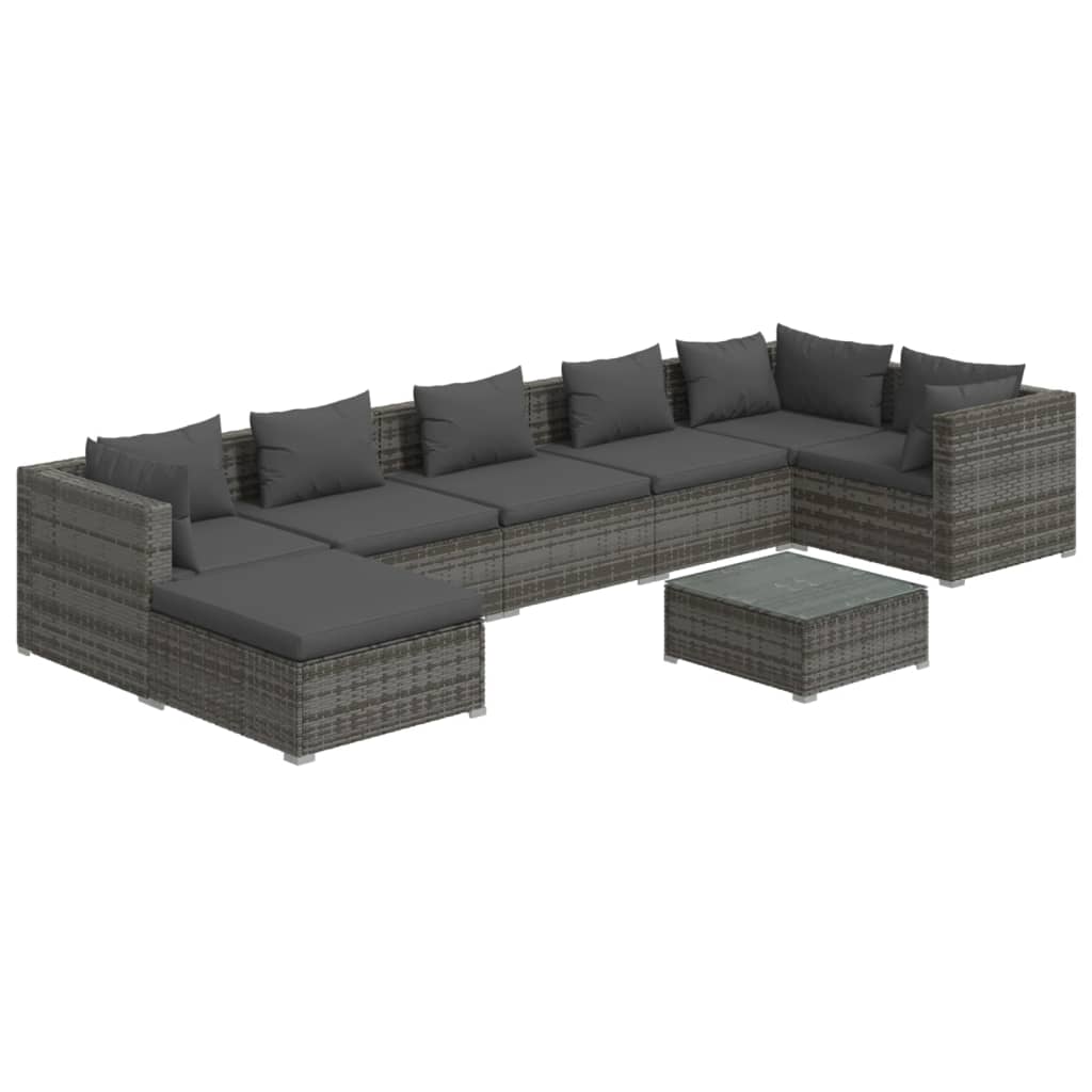 loungesæt til haven 8 dele med hynder polyrattan grå