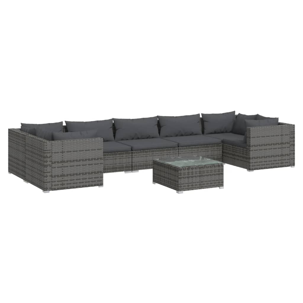 loungesæt til haven 8 dele med hynder polyrattan grå
