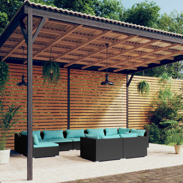 loungesæt til haven 9 dele med hynder polyrattan sort
