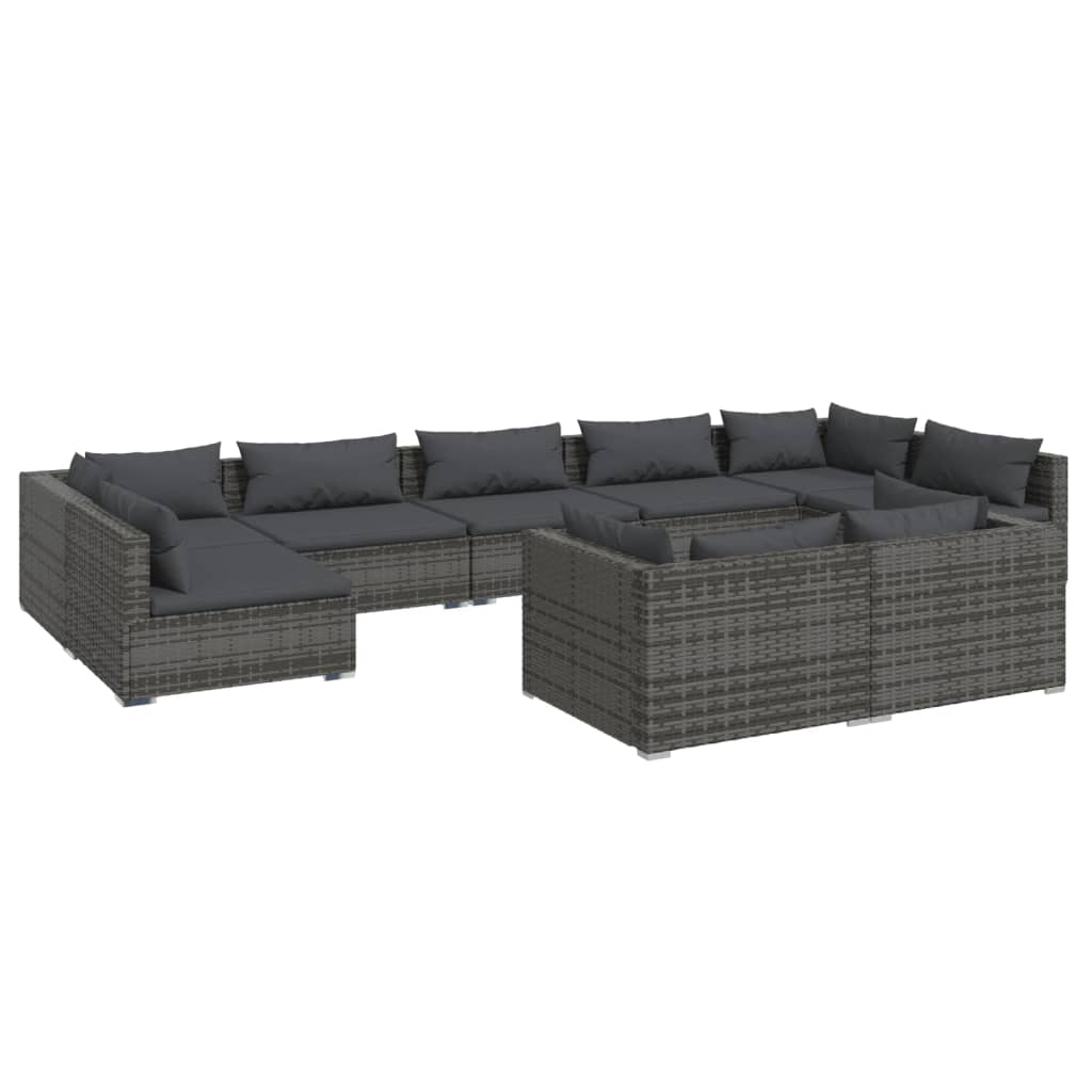loungesæt til haven 9 dele med hynder polyrattan grå