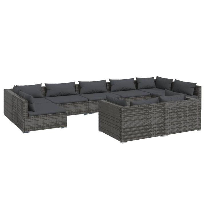 loungesæt til haven 9 dele med hynder polyrattan grå