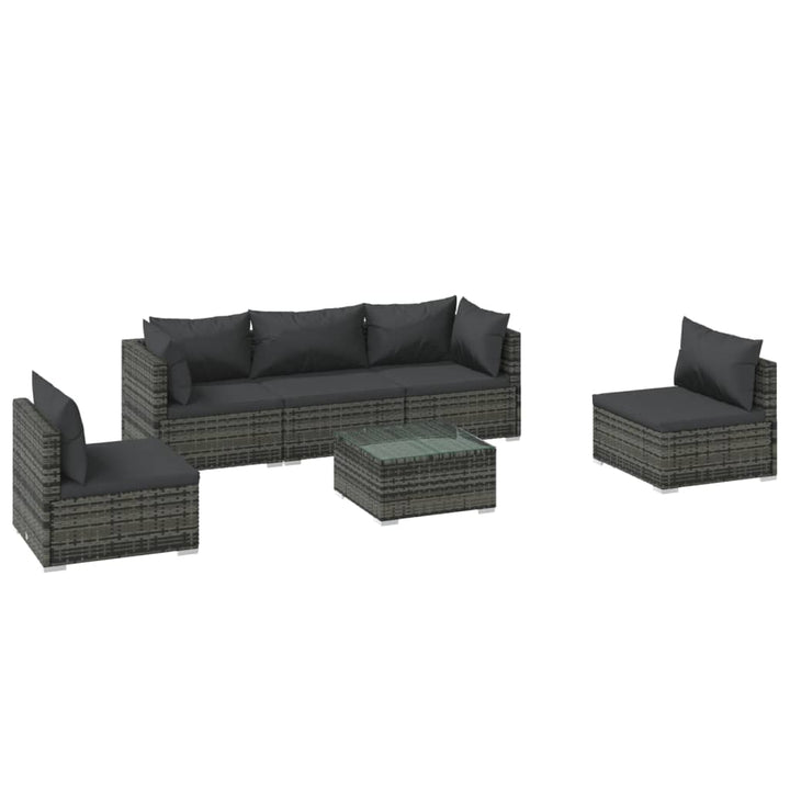 loungesæt til haven 6 dele med hynder polyrattan grå